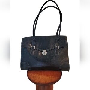 Vintage Liz Claiborne Women's Business  Alligator Large Black Tote Bag Pockets